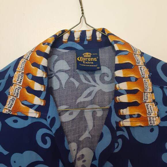 Corona Extra Shirt Mens XL Blue Short Sleeve Button Up Mexican Classiccore - Picture 3 of 8